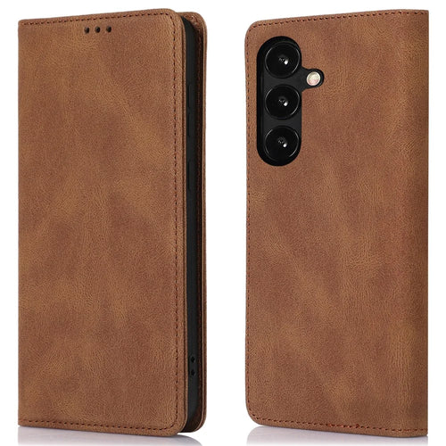 PU Leather Phone Case for Samsung Galaxy A15 5G / 4G Magnetic Stand Wallet Cell Phone Cover - Brown - 1