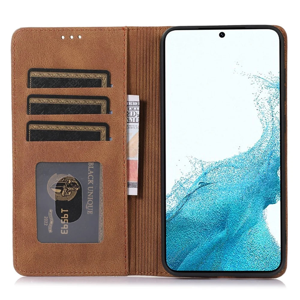 PU Leather Phone Case for Samsung Galaxy A15 5G / 4G Magnetic Stand Wallet Cell Phone Cover - Brown - 2