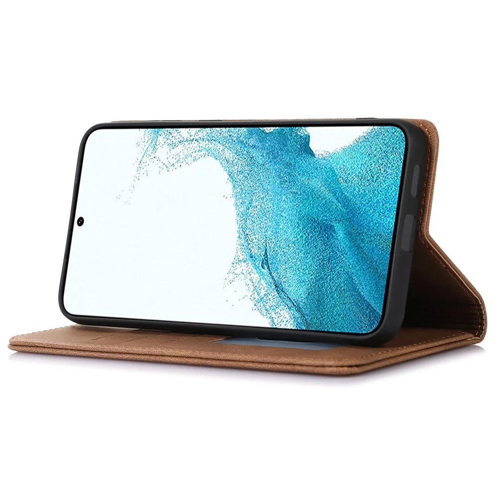 PU Leather Phone Case for Samsung Galaxy A15 5G / 4G Magnetic Stand Wallet Cell Phone Cover - Brown - 3