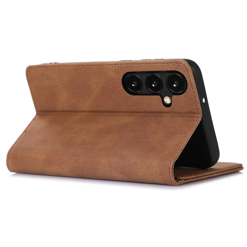 PU Leather Phone Case for Samsung Galaxy A15 5G / 4G Magnetic Stand Wallet Cell Phone Cover - Brown - 4