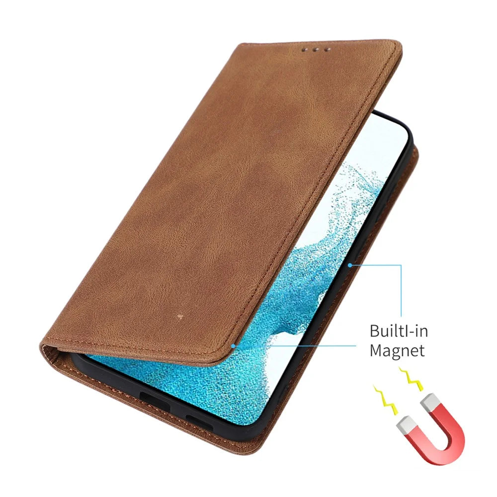 PU Leather Phone Case for Samsung Galaxy A15 5G / 4G Magnetic Stand Wallet Cell Phone Cover - Brown - 5