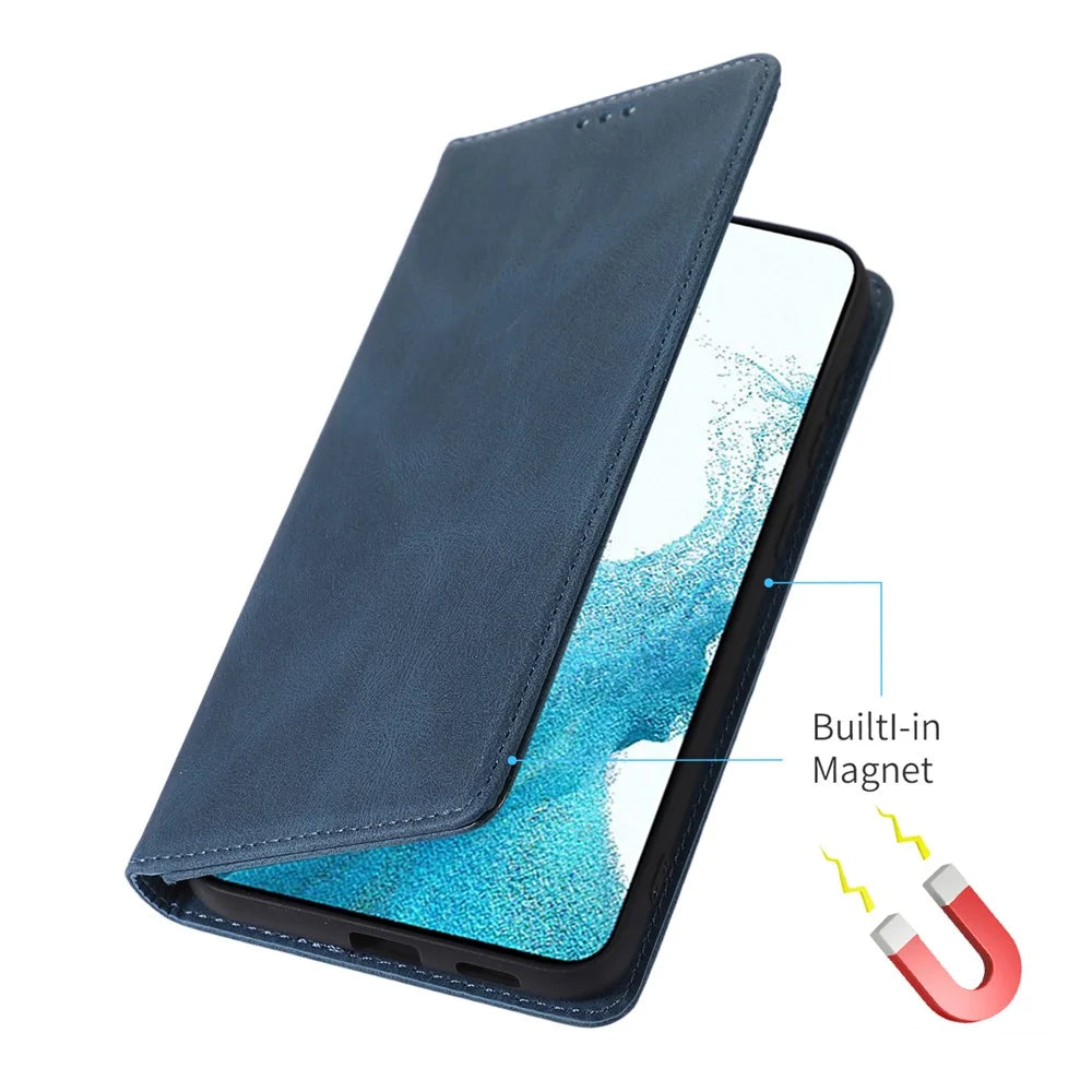 For Samsung Galaxy A34 5G Dustproof Cover Magnetic Stand PU Leather Phone Case Wallet - Blue - 5