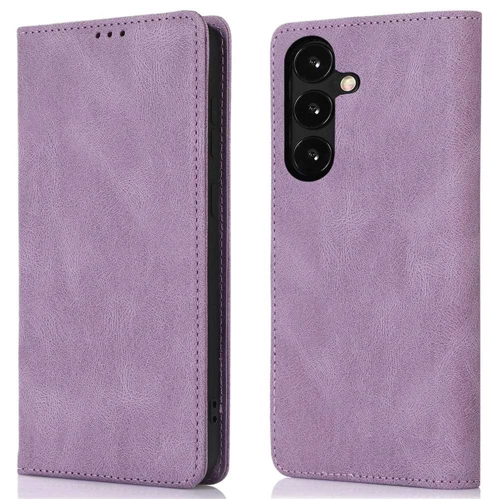For Samsung Galaxy S25 / S24 Wallet Phone Cover TPU+PU Leather Slim-Fit Phone Case with Stand - Purple - 1