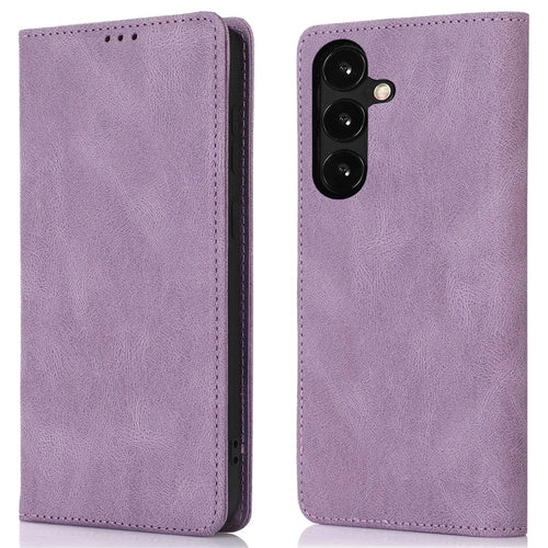 For Samsung Galaxy S25 / S24 Wallet Phone Cover TPU+PU Leather Slim-Fit Phone Case with Stand - Purple - 1