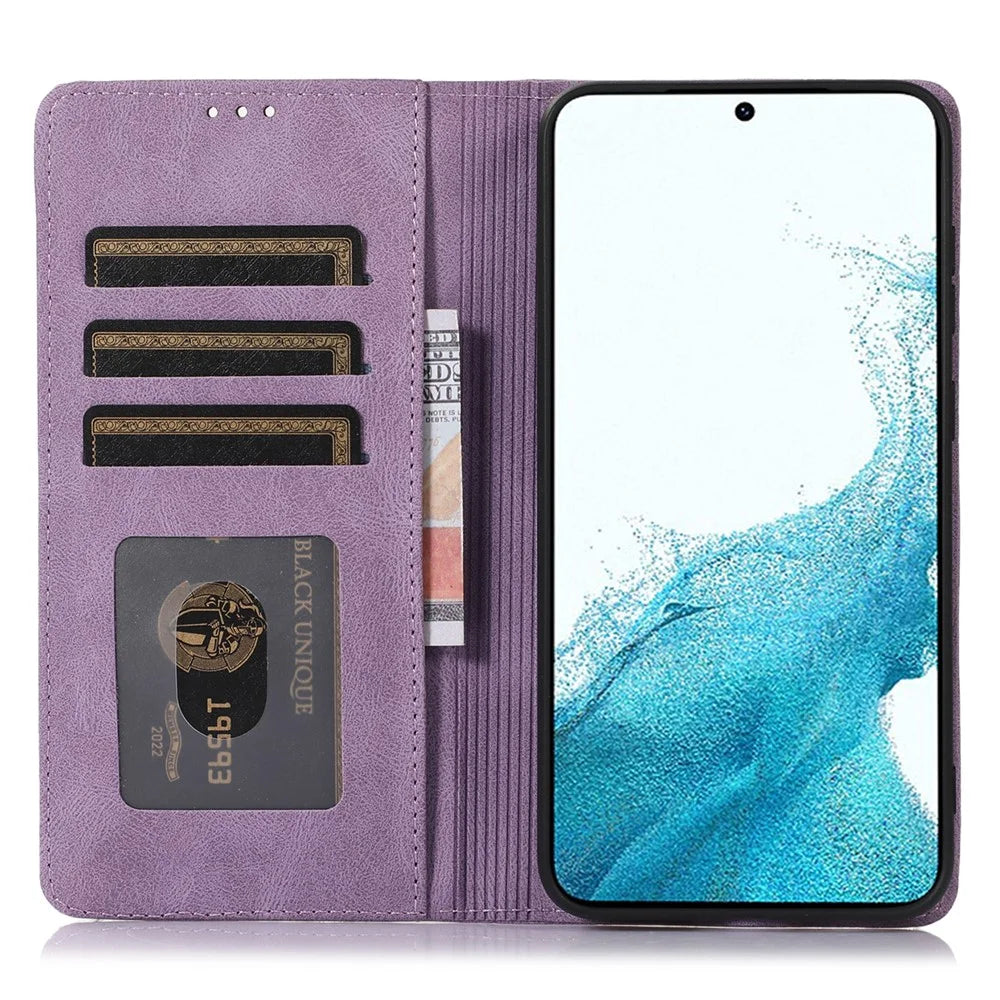 For Samsung Galaxy S25 / S24 Wallet Phone Cover TPU+PU Leather Slim-Fit Phone Case with Stand - Purple - 2
