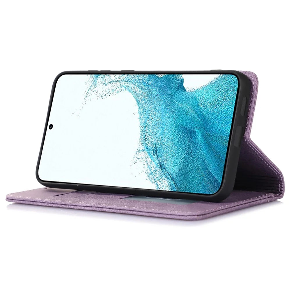 For Samsung Galaxy S25 / S24 Wallet Phone Cover TPU+PU Leather Slim-Fit Phone Case with Stand - Purple - 3