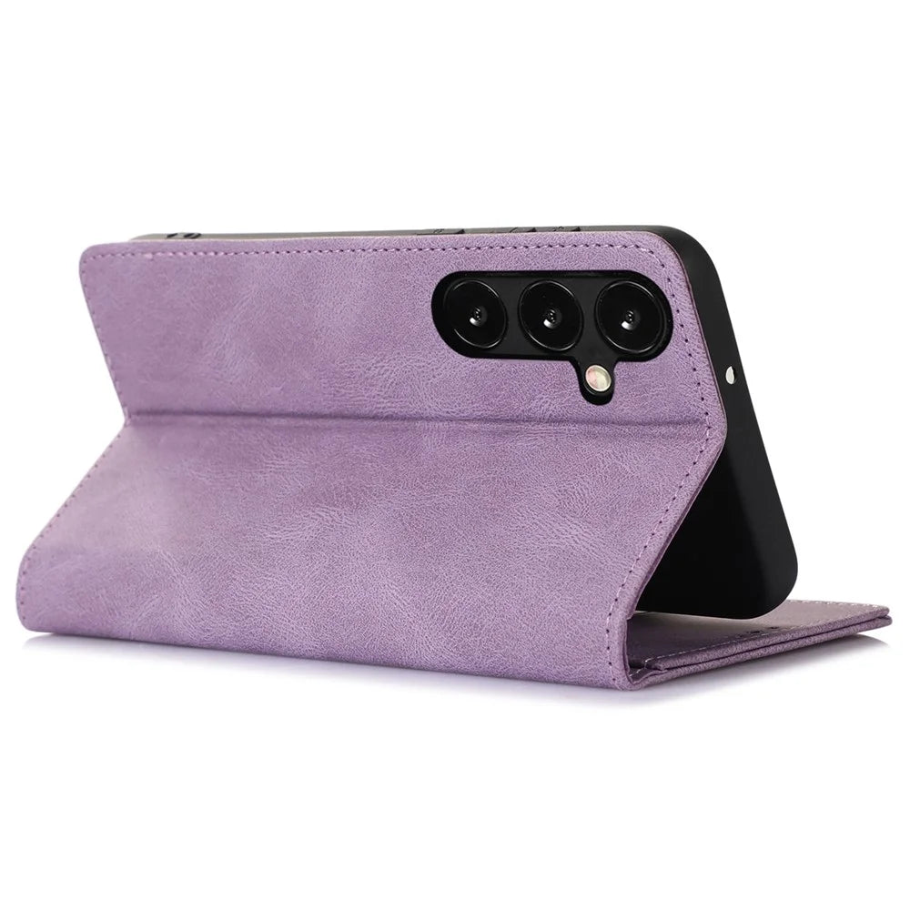 For Samsung Galaxy S25 / S24 Wallet Phone Cover TPU+PU Leather Slim-Fit Phone Case with Stand - Purple - 4
