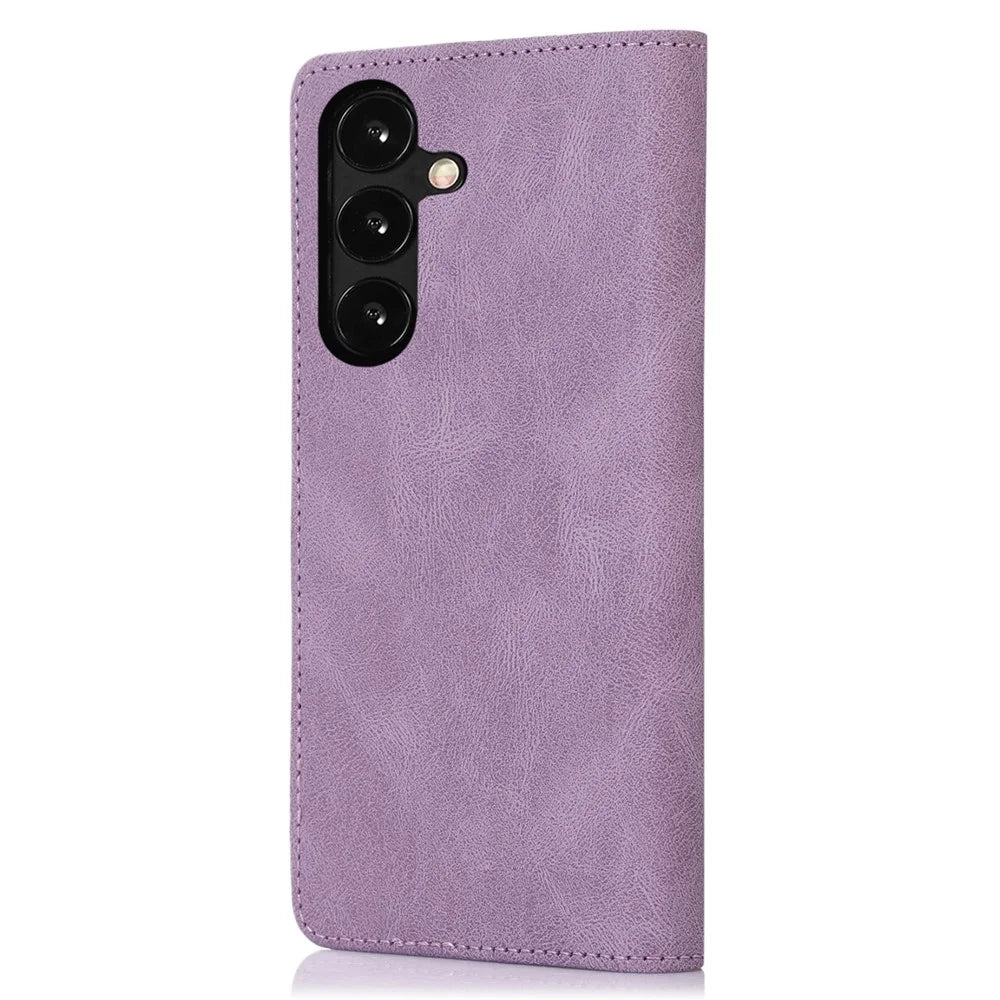 For Samsung Galaxy S25 / S24 Wallet Phone Cover TPU+PU Leather Slim-Fit Phone Case with Stand - Purple - 7