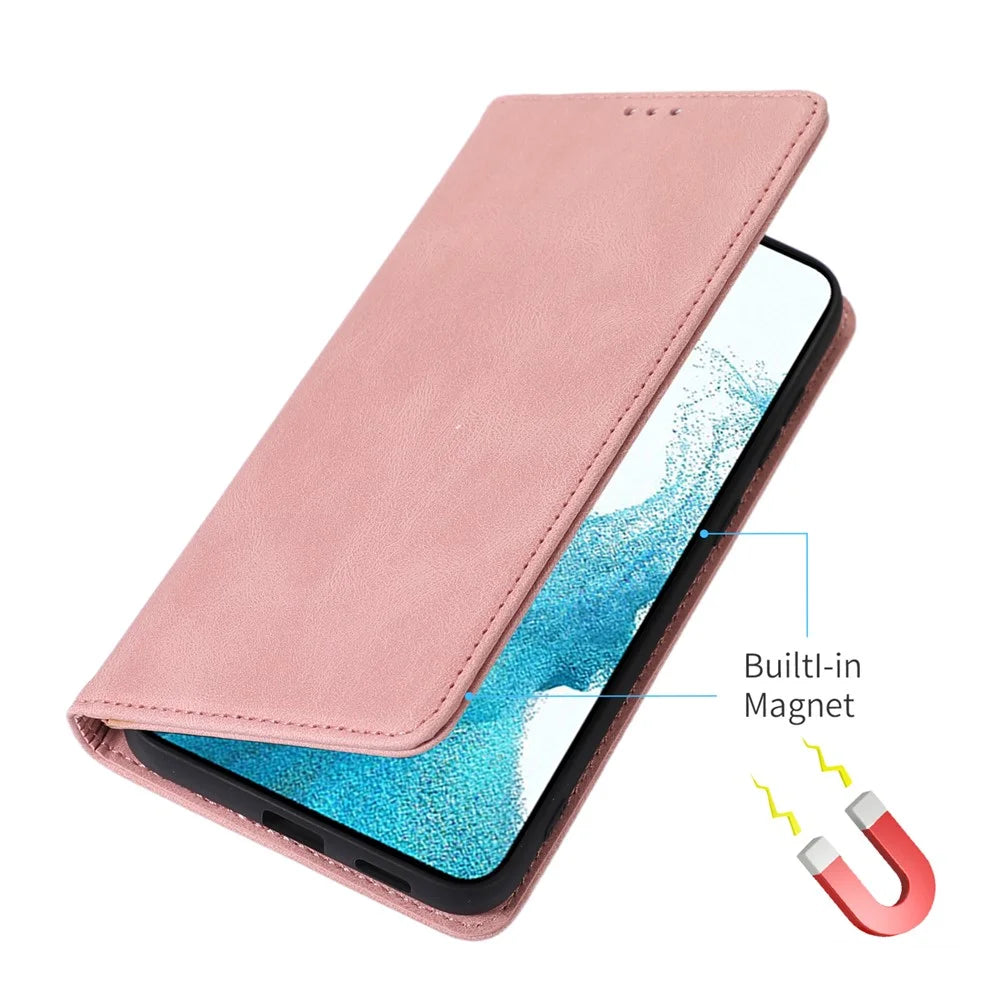 For Samsung Galaxy A54 5G Cell Phone Case Magnetic Stand Wallet TPU+PU Leather Cover - Rose Gold - 5