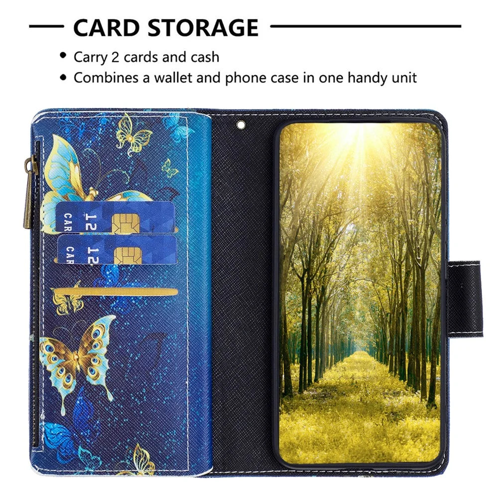 BF03 For Samsung Galaxy A55 5G Leather Case Magnetic Zipper Flip Phone Cover - Golden Butterflies - 3