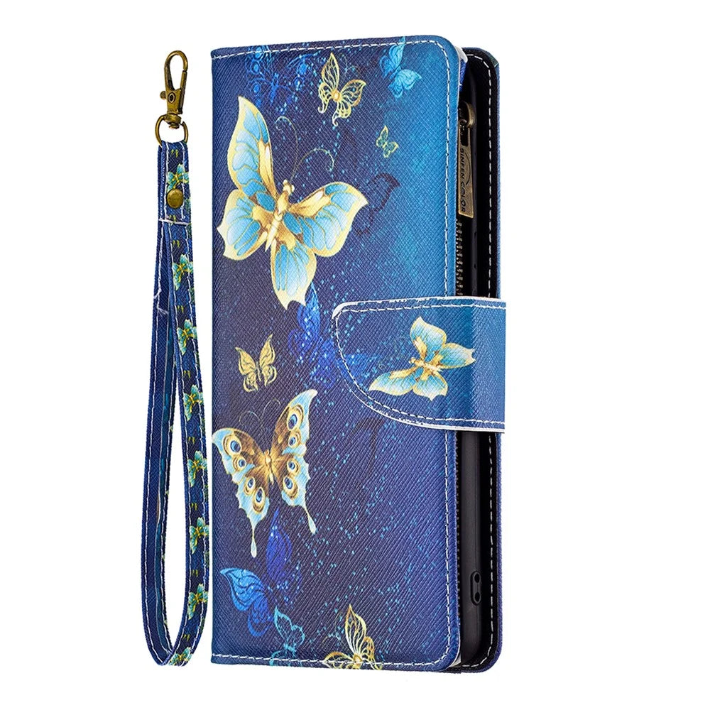 BF03 For Samsung Galaxy A55 5G Leather Case Magnetic Zipper Flip Phone Cover - Golden Butterflies - 5