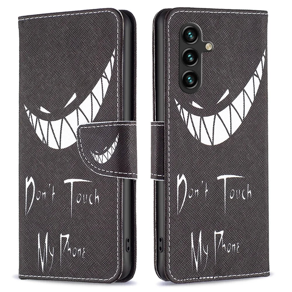 For Samsung Galaxy A55 5G PU Leather Flip Cover Pattern Printing Phone Case - Don't Touch My Phone - 1