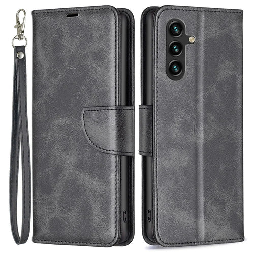 For Samsung Galaxy A55 5G Textured Wallet Anti-Scratch Cell Phone Case PU Leather Stand Cover - Black - 1
