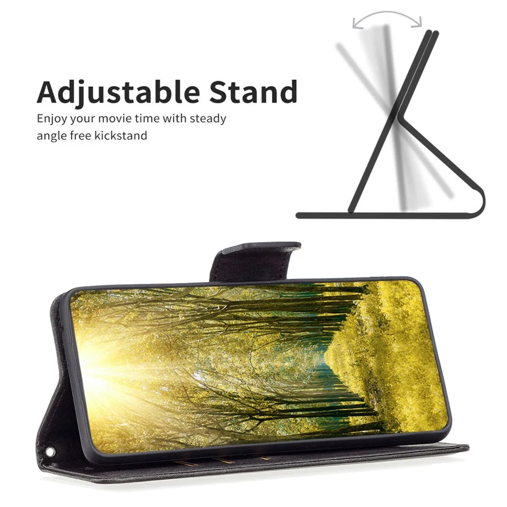 For Samsung Galaxy A55 5G Textured Wallet Anti-Scratch Cell Phone Case PU Leather Stand Cover - Black - 2