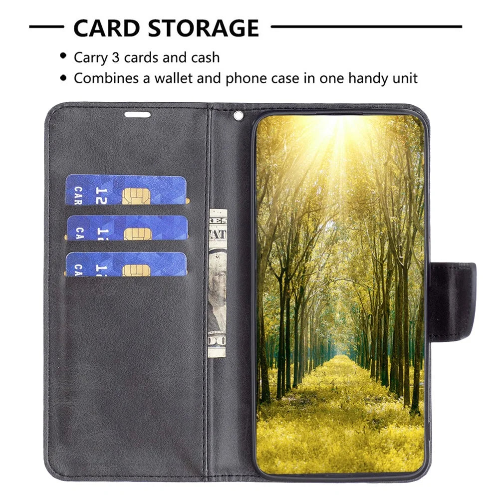 For Samsung Galaxy A55 5G Textured Wallet Anti-Scratch Cell Phone Case PU Leather Stand Cover - Black - 3