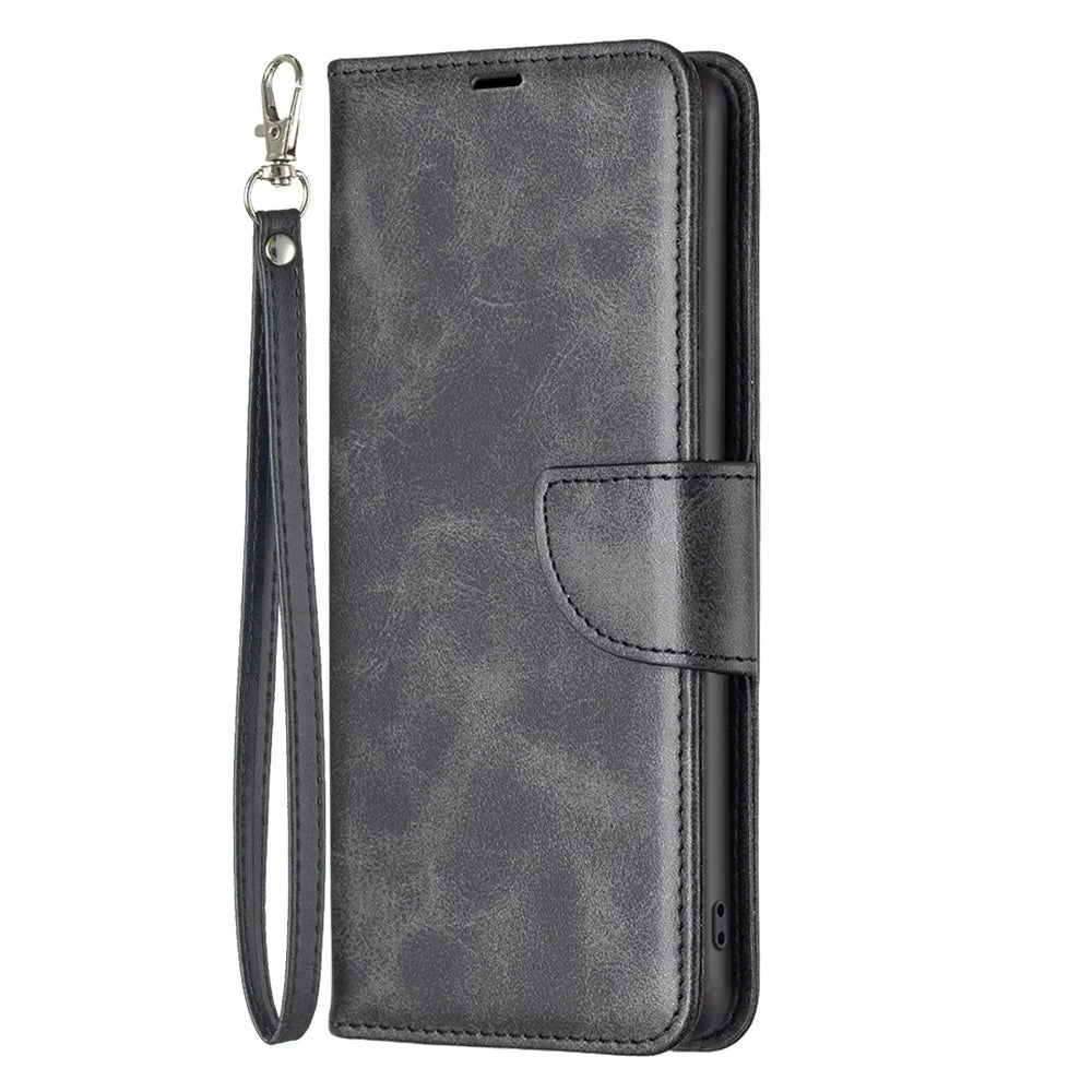 For Samsung Galaxy A55 5G Textured Wallet Anti-Scratch Cell Phone Case PU Leather Stand Cover - Black - 4