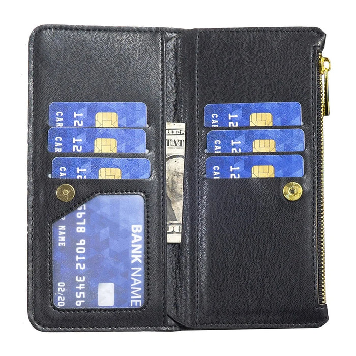BINFEN COLOR BF Style-15 For Samsung Galaxy A55 5G Cell Phone Case Zipper Pocket Stand Protective Cover - Black - 4