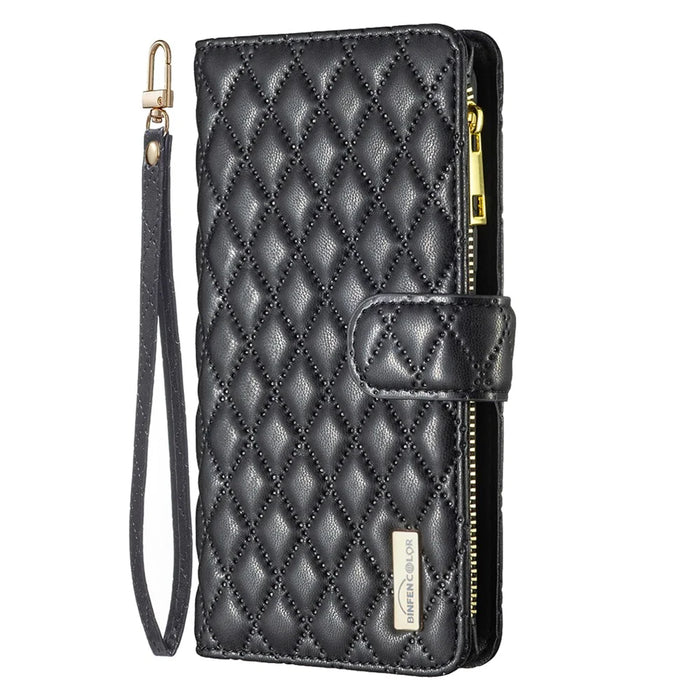 BINFEN COLOR BF Style-15 For Samsung Galaxy A55 5G Cell Phone Case Zipper Pocket Stand Protective Cover - Black - 5