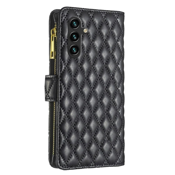 BINFEN COLOR BF Style-15 For Samsung Galaxy A55 5G Cell Phone Case Zipper Pocket Stand Protective Cover - Black - 6