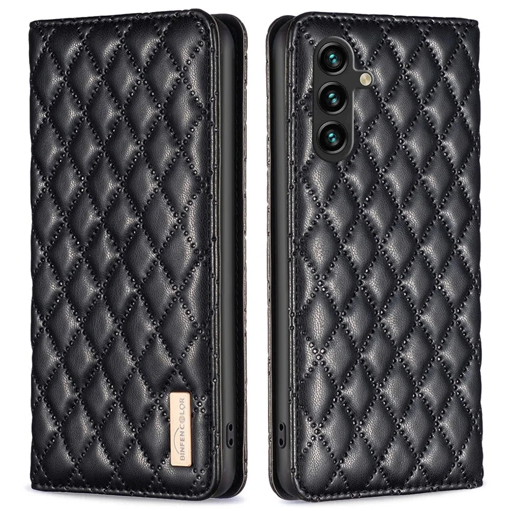BINFEN COLOR BF Style-16 For Samsung Galaxy A55 5G Case Shockproof Leather Stand Card Slot Cover - Black - 1