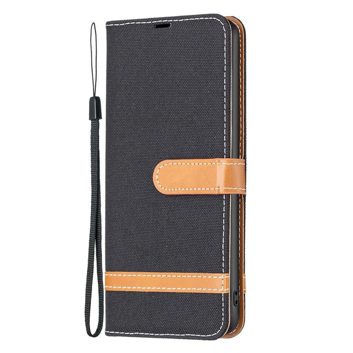 For Samsung Galaxy A55 5G Cell Phone Case Jeans Cloth Splicing Leather Stand Protective Cover - Black - 4
