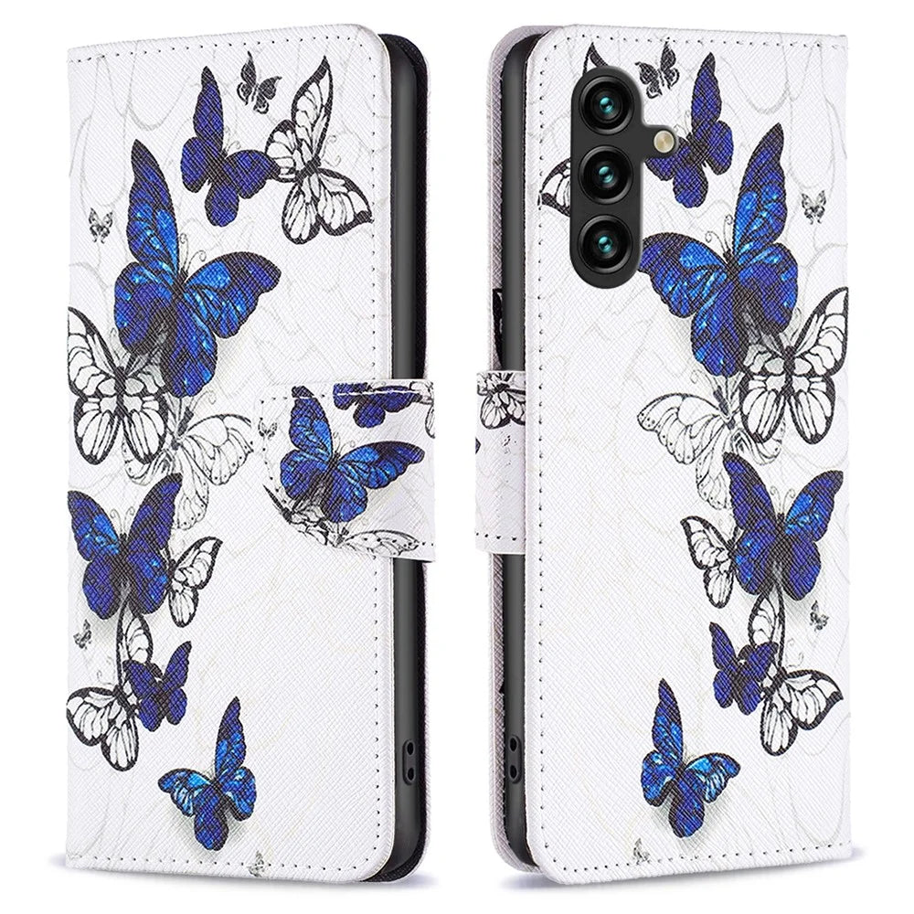 For Samsung Galaxy A55 5G Wallet Case PU Leather Pattern Printed Phone Cover - Butterflies - 1