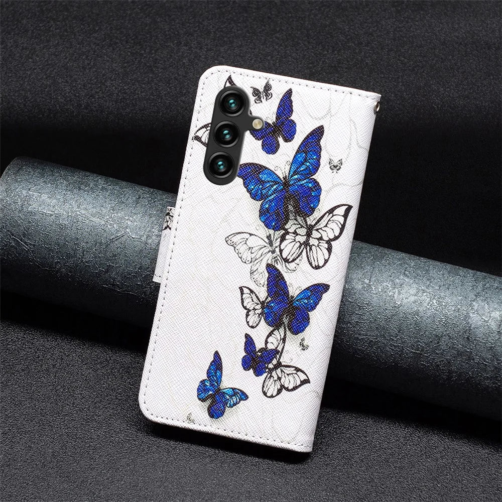 For Samsung Galaxy A55 5G Wallet Case PU Leather Pattern Printed Phone Cover - Butterflies - 6
