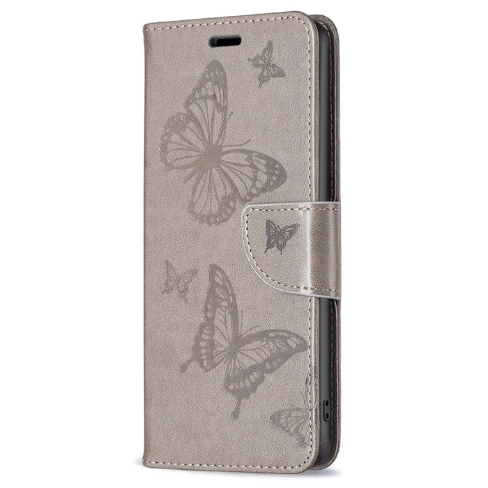 For Samsung Galaxy A55 5G Case Anti-Fall Butterfly Imprinted Leather Mobile Phone Stand Cover - Grey - 5