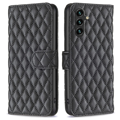 BINFEN COLOR BF Style-14 For Samsung Galaxy A55 5G Leather Case Rhombus Grid Pattern Phone Cover - Black - 1