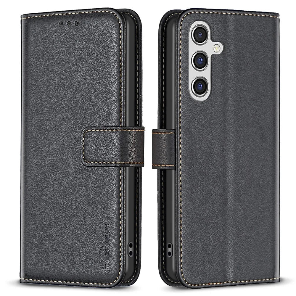 BINFEN COLOR BF17 For Samsung Galaxy A55 5G Flip Case PU Leather All Inclusive Phone Cover - Black - 1