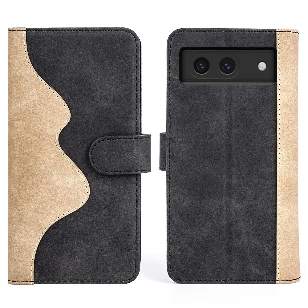 For Google Pixel 8a Case Color Splicing Phone Cover with Wallet Stand - Black - 1