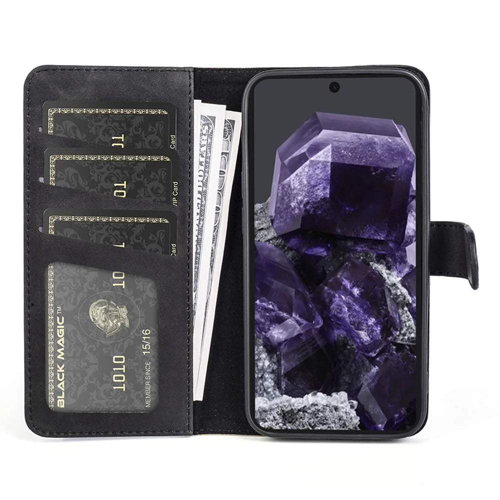 For Google Pixel 8a Case Color Splicing Phone Cover with Wallet Stand - Black - 2
