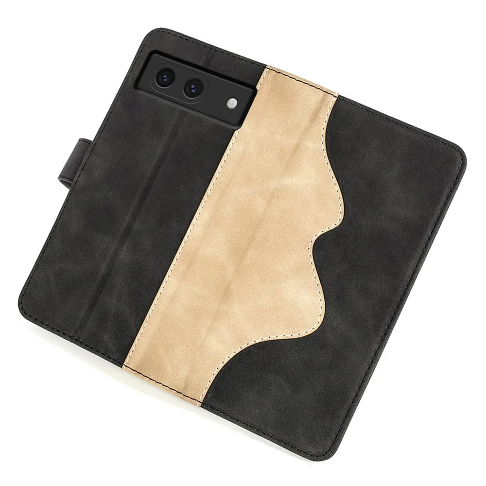 For Google Pixel 8a Case Color Splicing Phone Cover with Wallet Stand - Black - 4