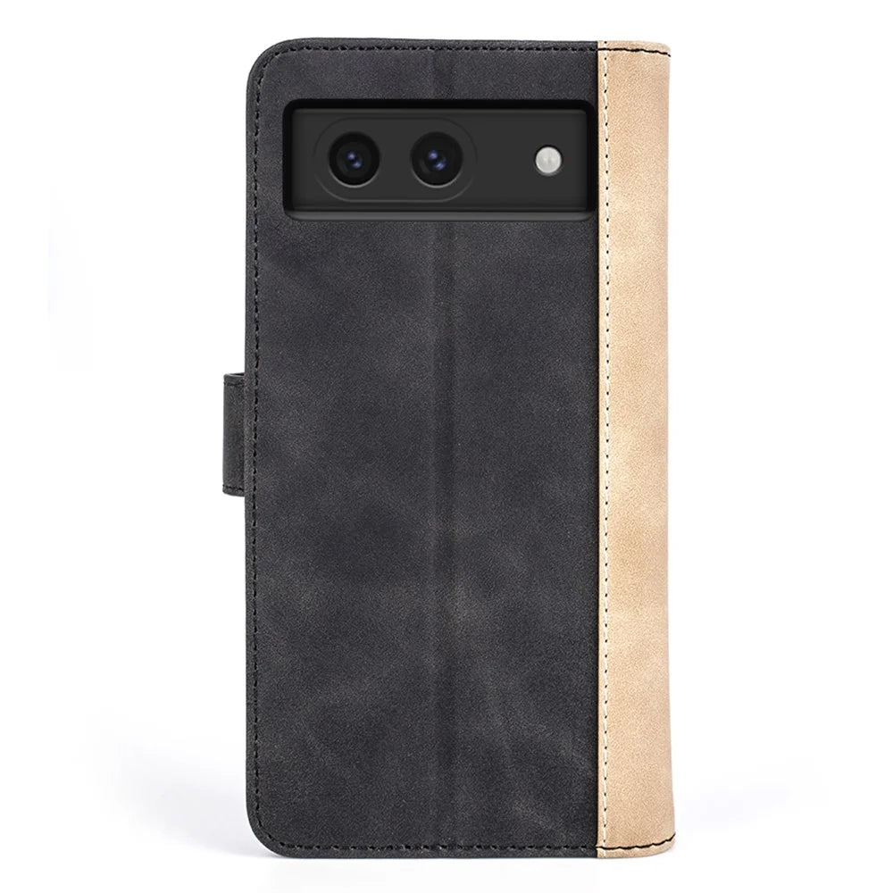 For Google Pixel 8a Case Color Splicing Phone Cover with Wallet Stand - Black - 7