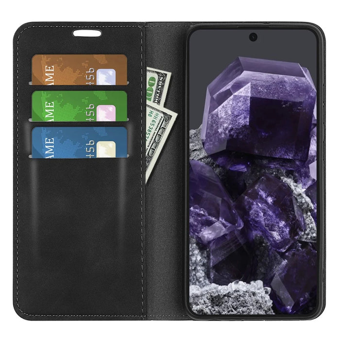 For Google Pixel 8a Case Shockproof Phone Case Skin-Touch PU Leather Flip Cover - Black - 2