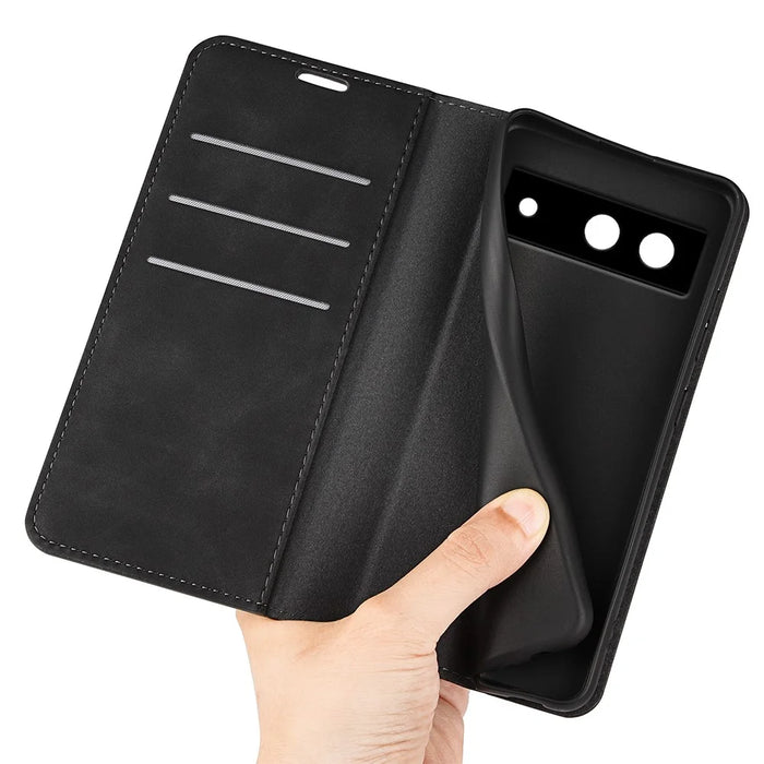 For Google Pixel 8a Case Shockproof Phone Case Skin-Touch PU Leather Flip Cover - Black - 5