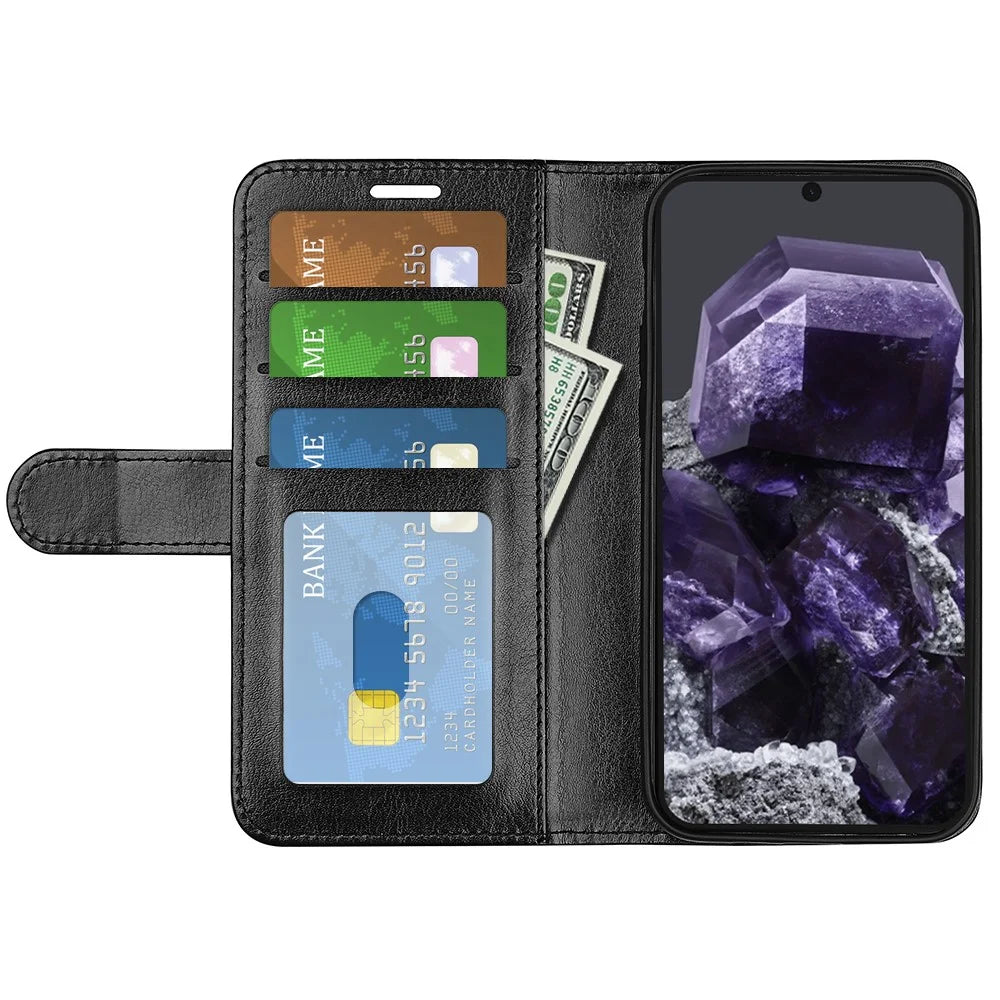For Google Pixel 8a Case Anti-Dust Crazy Horse Texture Wallet Phone Case PU Leather Flip Cover - Black - 2