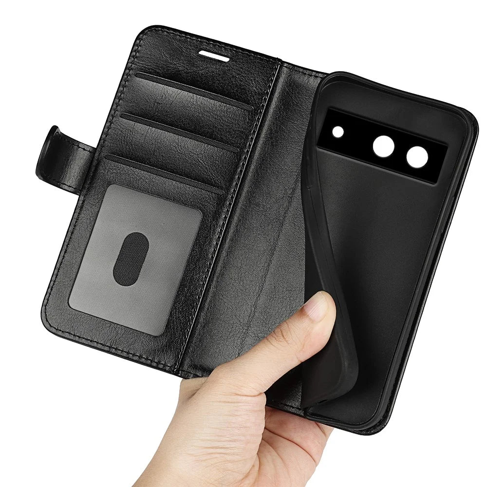 For Google Pixel 8a Case Anti-Dust Crazy Horse Texture Wallet Phone Case PU Leather Flip Cover - Black - 4