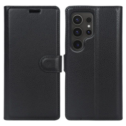 For Samsung Galaxy S24 Ultra Case Litchi Texture Wallet Phone Cover with Stand - Black - 1