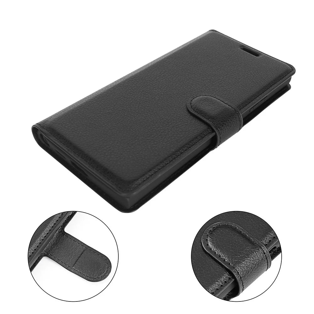 For Samsung Galaxy S24 Ultra Case Litchi Texture Wallet Phone Cover with Stand - Black - 6