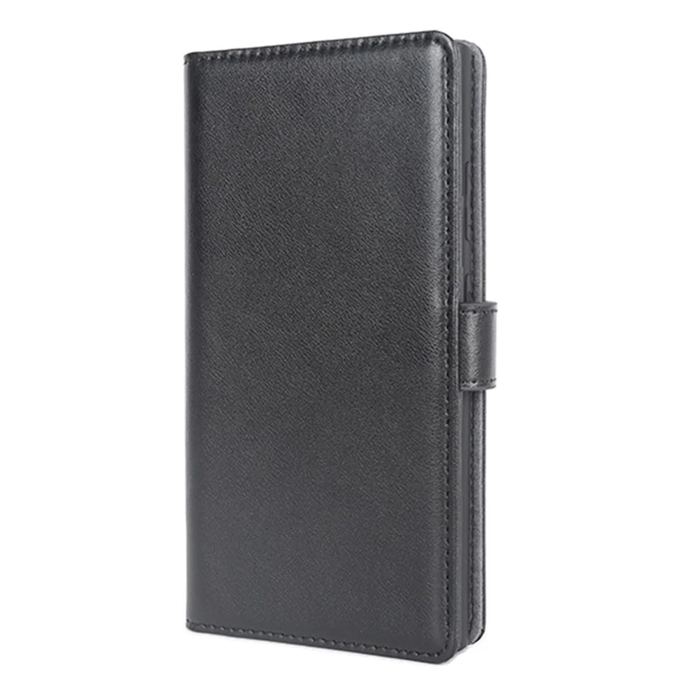 For Samsung Galaxy S24 Ultra Case Genuine Split Leather Phone Cover with Wallet Stand - Black - 6