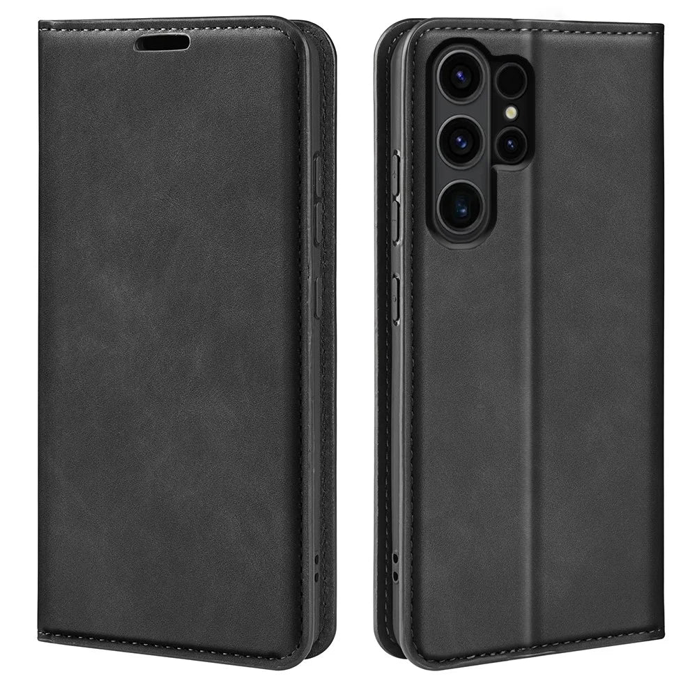 For Samsung Galaxy S24 Ultra Case Anti-Drop Phone Case Skin-Touch PU Leather Flip Cover - Black - 1