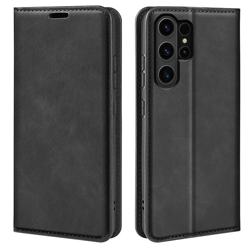 For Samsung Galaxy S24 Ultra Case Anti-Drop Phone Case Skin-Touch PU Leather Flip Cover - Black - 1