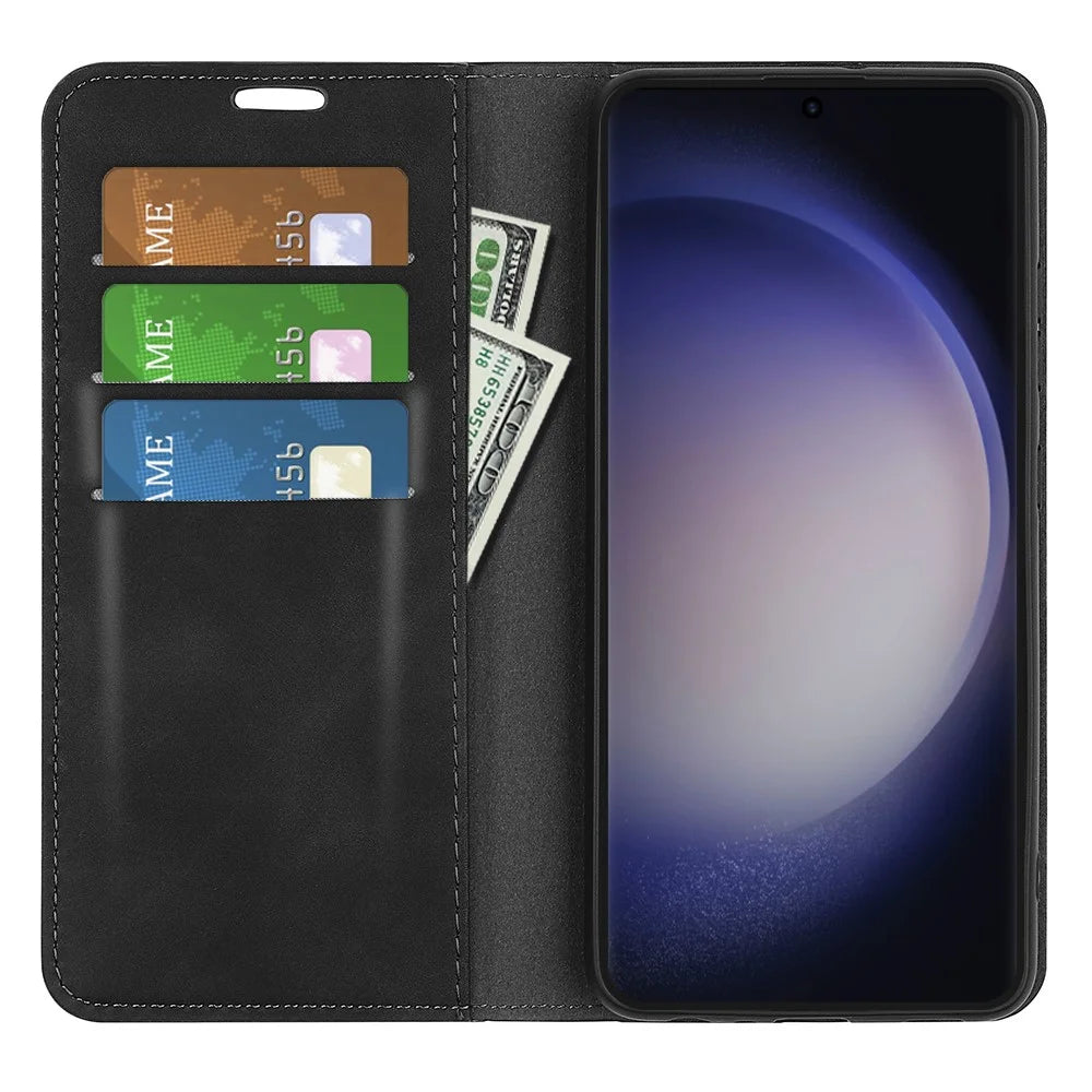For Samsung Galaxy S24 Ultra Case Anti-Drop Phone Case Skin-Touch PU Leather Flip Cover - Black - 2