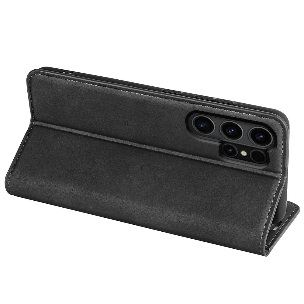 For Samsung Galaxy S24 Ultra Case Anti-Drop Phone Case Skin-Touch PU Leather Flip Cover - Black - 5