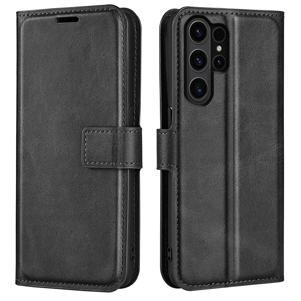 For Samsung Galaxy S24 Ultra Case Calf Texture PU Leather Protective Wallet Phone Cover - Black - 1
