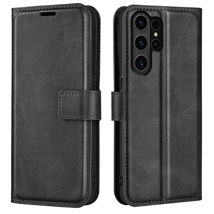 For Samsung Galaxy S24 Ultra Case Calf Texture PU Leather Protective Wallet Phone Cover - Black - 1