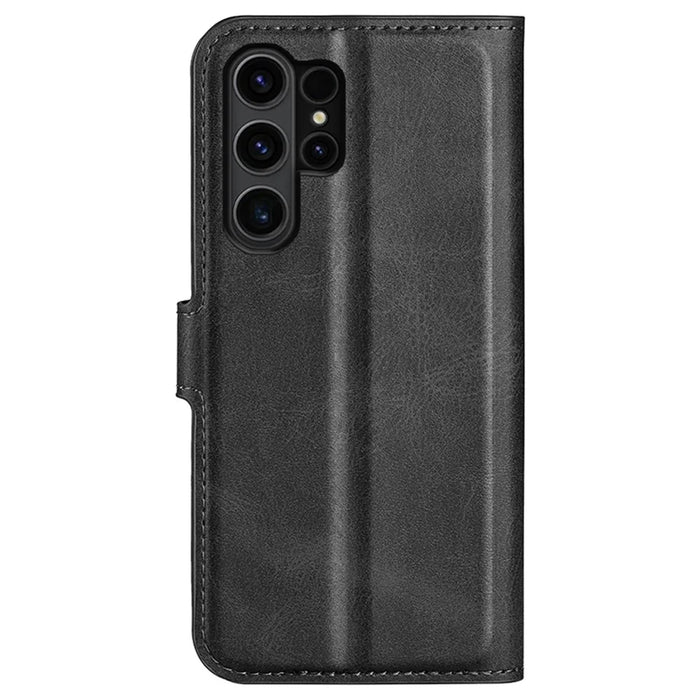 For Samsung Galaxy S24 Ultra Case Calf Texture PU Leather Protective Wallet Phone Cover - Black - 7