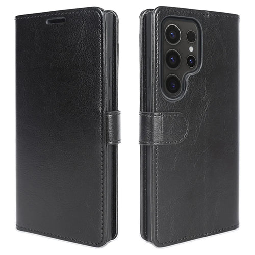 For Samsung Galaxy S24 Ultra Case Crazy Horse Texture Wallet Phone Case PU Leather Flip Cover - Black - 1