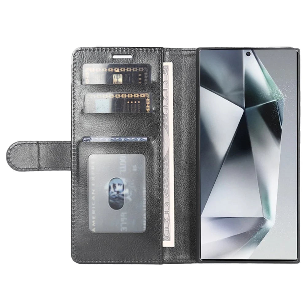 For Samsung Galaxy S24 Ultra Case Crazy Horse Texture Wallet Phone Case PU Leather Flip Cover - Black - 2